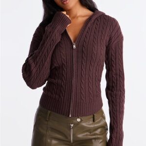 Fashion nova Leina Cable Knit Hooded Cardigan - Brown